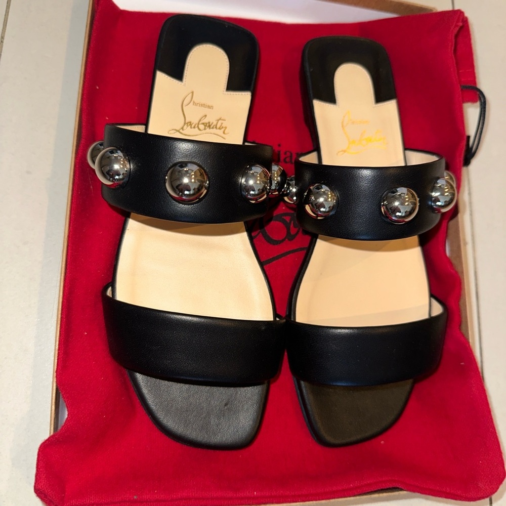 Christian Louboutin Simple Bille Black and Silver Sandal (Brand New) Size 36.5